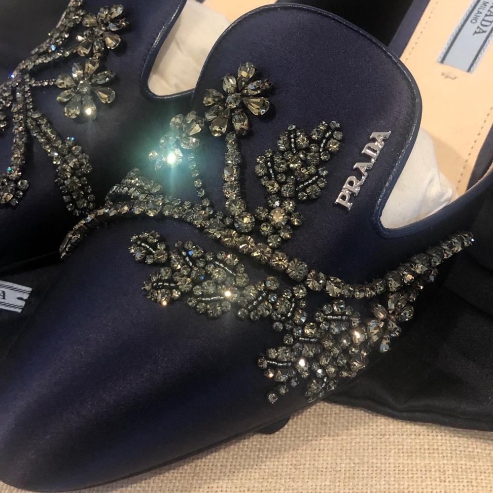 Prada Satin Crystal Embellished Mules